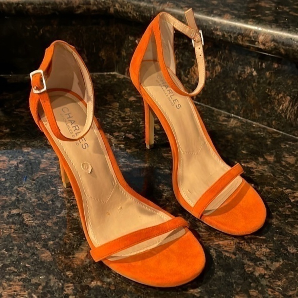 Charles by Charles David suede summer  heels in orange
